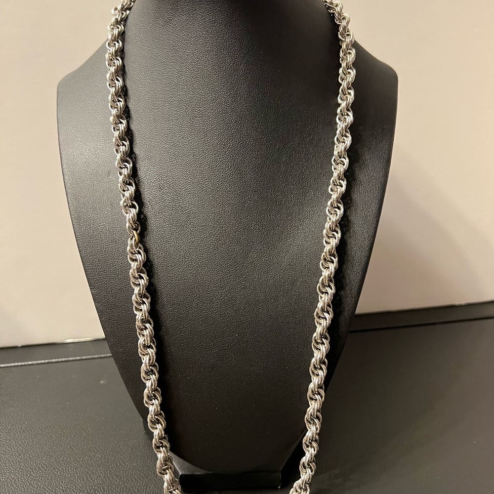 Silver  Tone Rope Chain Necklace Statement Chain - Picture 2 of 5